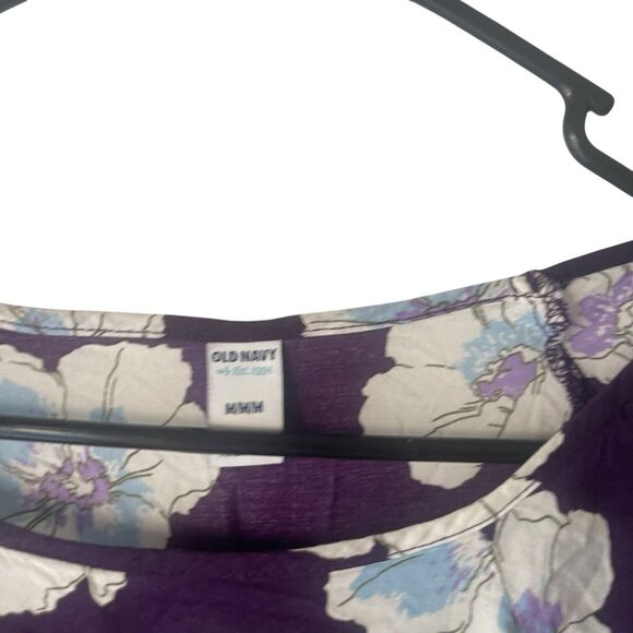 Old Navy Women's Size Medium Purple Hibiscus Floral 3/4 Sleeve Top - Picture 4 of 8
